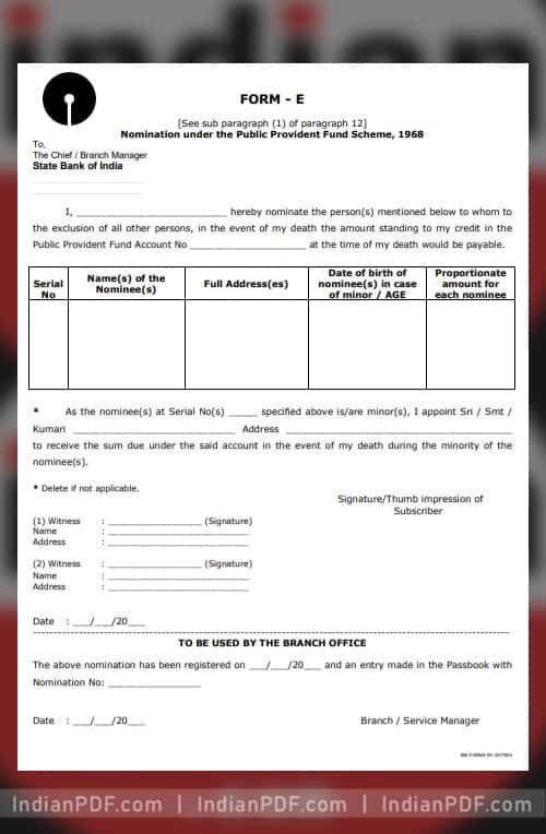 SBI PPF Nomination Form E PDF
