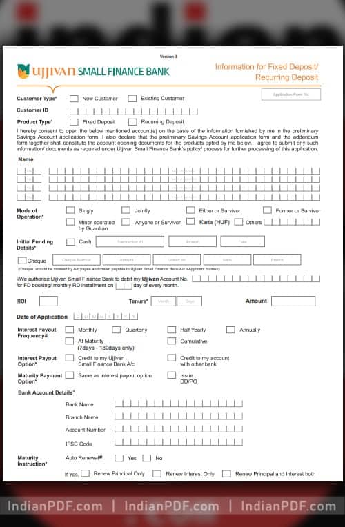 Ujjivan Bank FD - RD Form PDF - Preview 1 - indianpdf.com