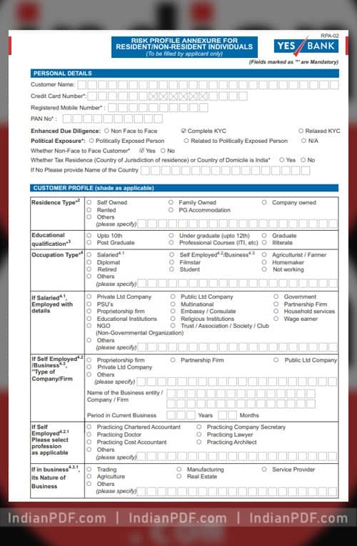 PDF ️ Yes Bank KYC Form Download - IndianPDF.com