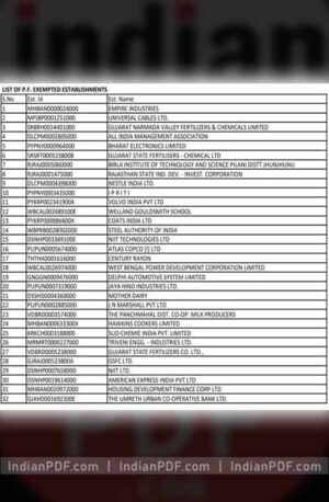List of EPF Exempted Establishments - Companies - Organization PDF - Preview