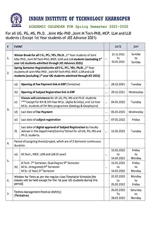 IIT Kharagpur Calendar 2022 PDF - IndianPDF.com